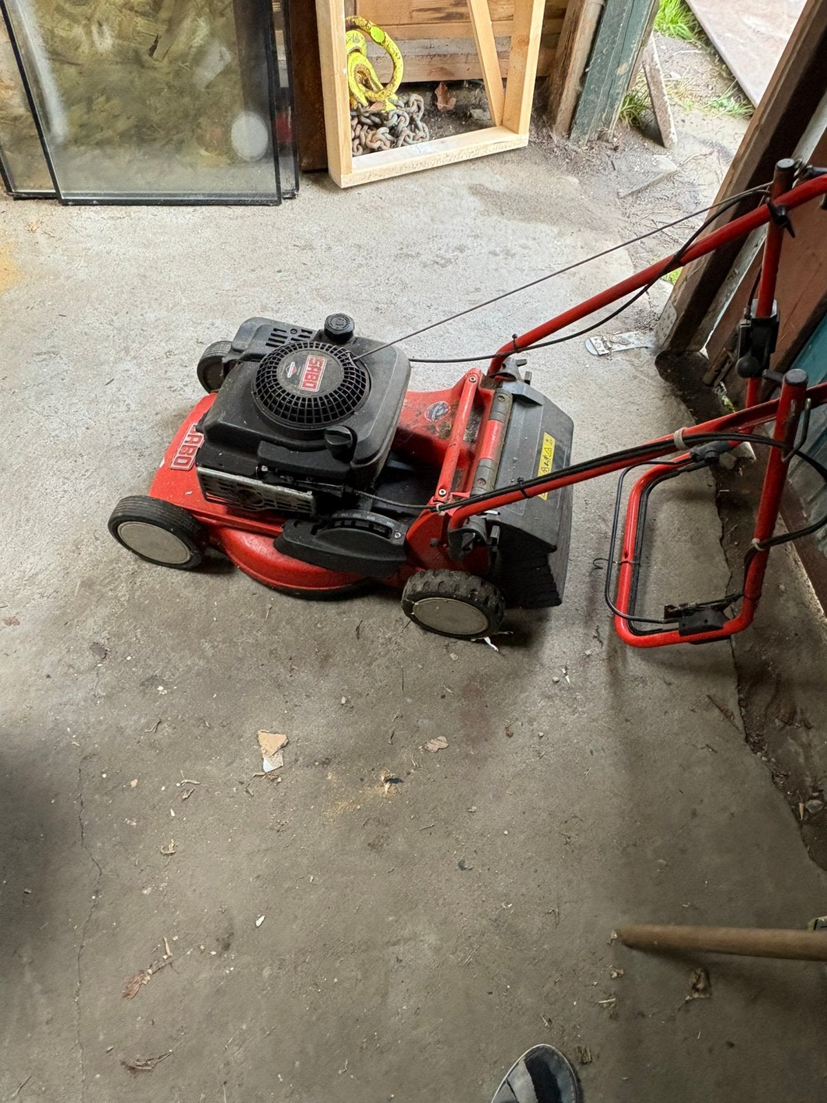 Sabo 43 benzine grasmaaier, Ophalen, Cirkelmaaier, Gebruikt, Opvangbak