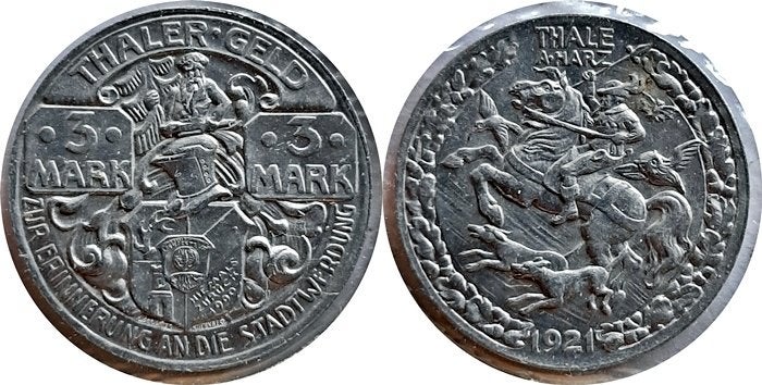 Noodmunt Thale 3 Mark 1921, Verzenden, Duitsland