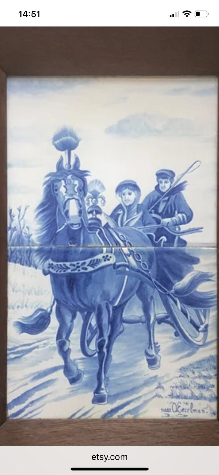 Delfts blauw tegeltableau 'het bruidspaar' (Otto Eerelman), Ophalen
