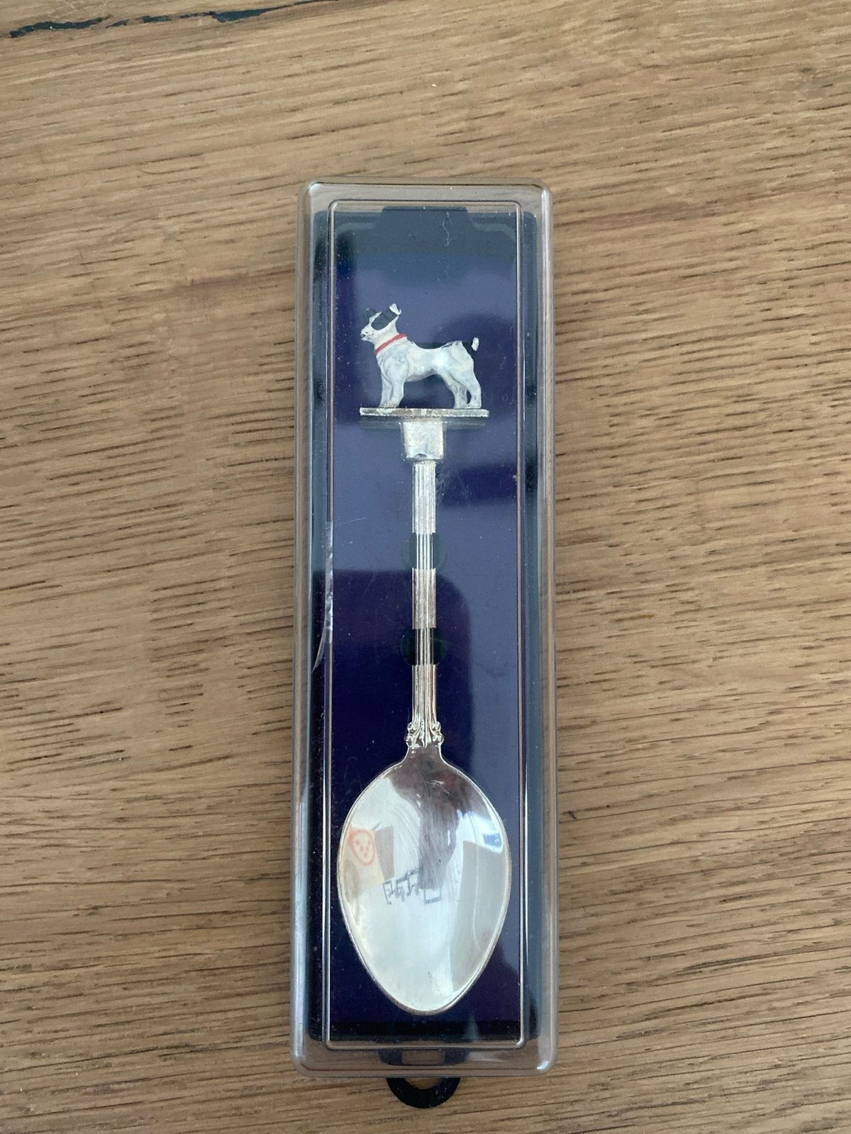 Verzilverde lepel met jack russel in doosje hond, Antiek en Kunst, Ophalen of Verzenden