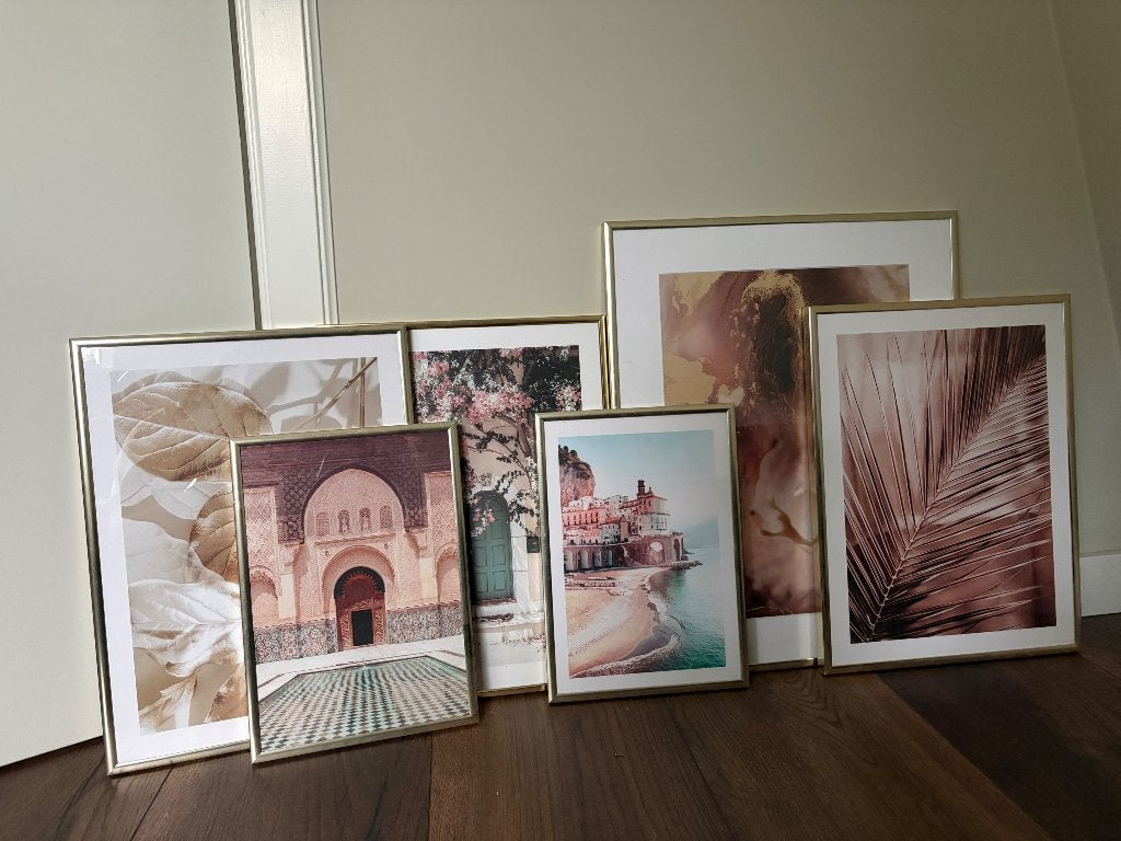 Gouden lijsten met print - apart of als set, Kunststof, Gebruikt, Clicklijst, Goud