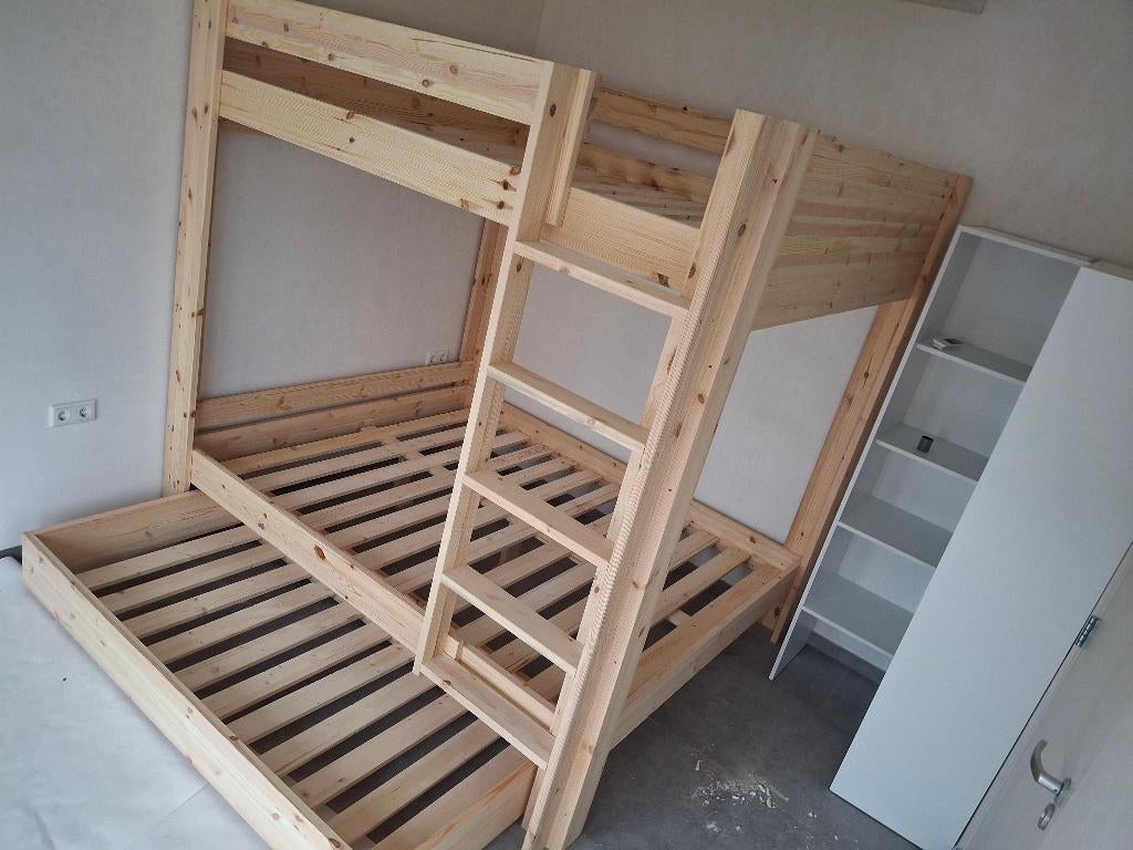 NIEUW 4-pers stapelbed 100% massief, ELKE MAAT optie montage, Verzenden, 180 cm, 200 cm, 180 tot 200 cm