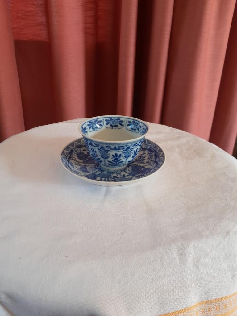 Chinees/Japans Blauw Thee Kom en Schotel, Antiek en Kunst, Ophalen