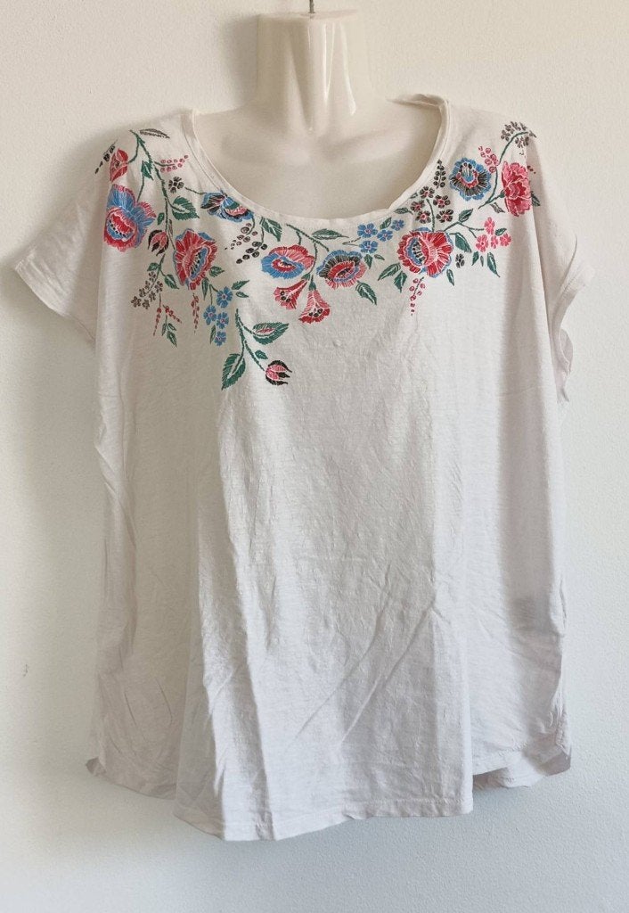 C&A Wit T-shirt met Bloemen maat XL, Wit, Maat 46/48 (XL) of groter, Ophalen of Verzenden, Korte mouw