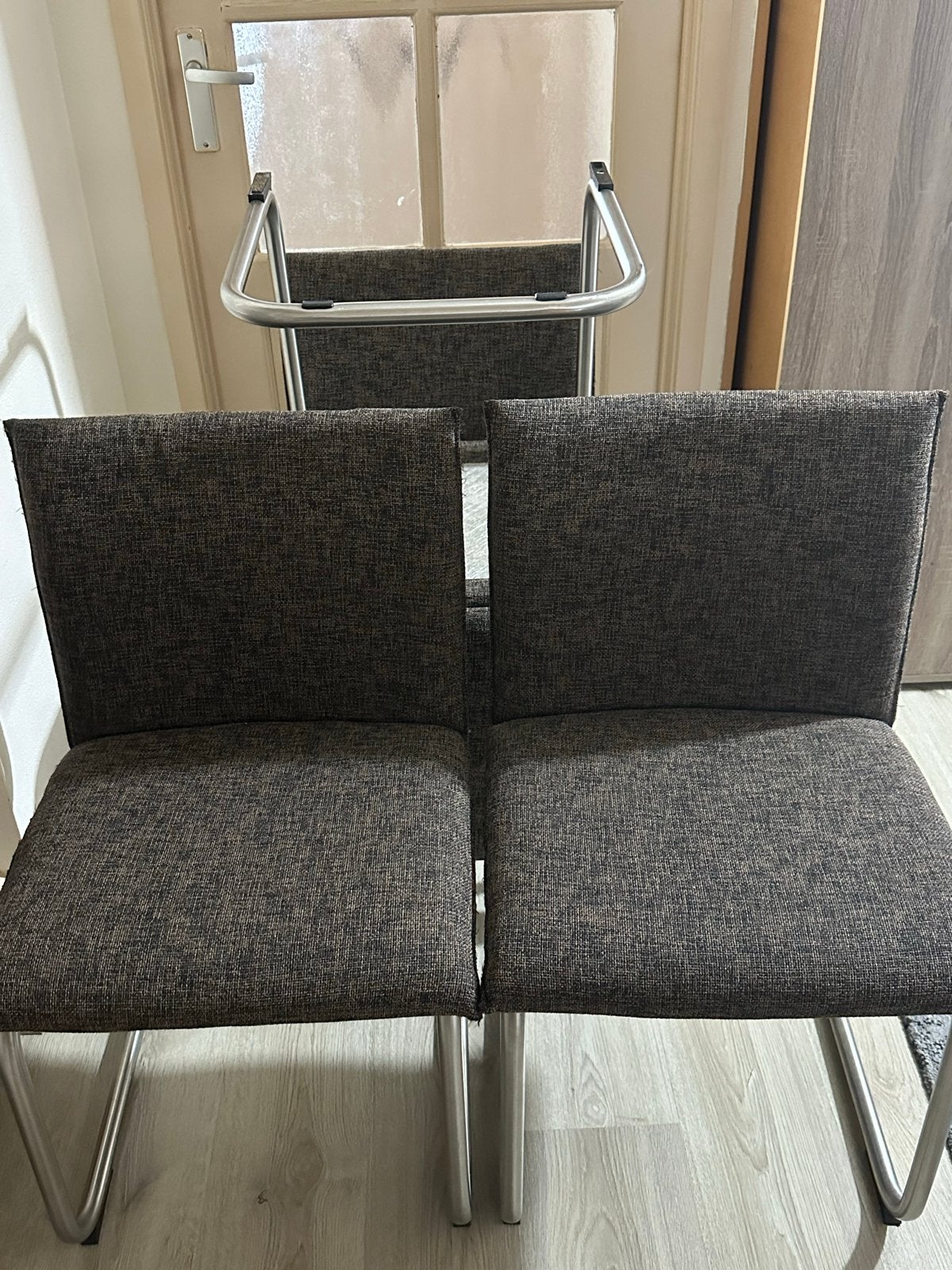 Zes stoelen te koop, Ophalen, Gebruikt, Metaal, Grijs