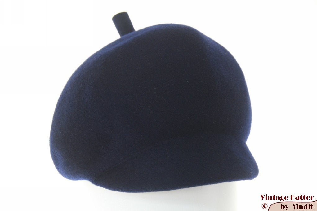 Vintage Dames pet-achtige hoed donker blauw vilt 57, Ophalen of Verzenden, Zo goed als nieuw, 56 of 57 cm (M, 7 of 7⅛ inch), Pet