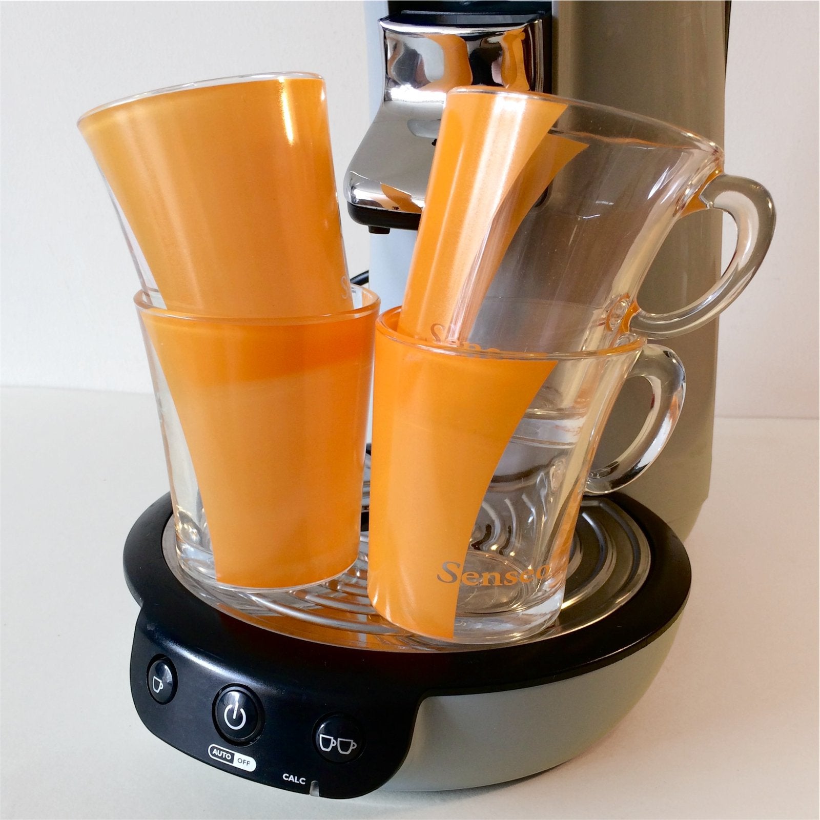 Set van 4 Oranje Glazen Kopjes Senseo Douwe Egberts, Glas of Glazen, Verzenden, Overige stijlen, Glas