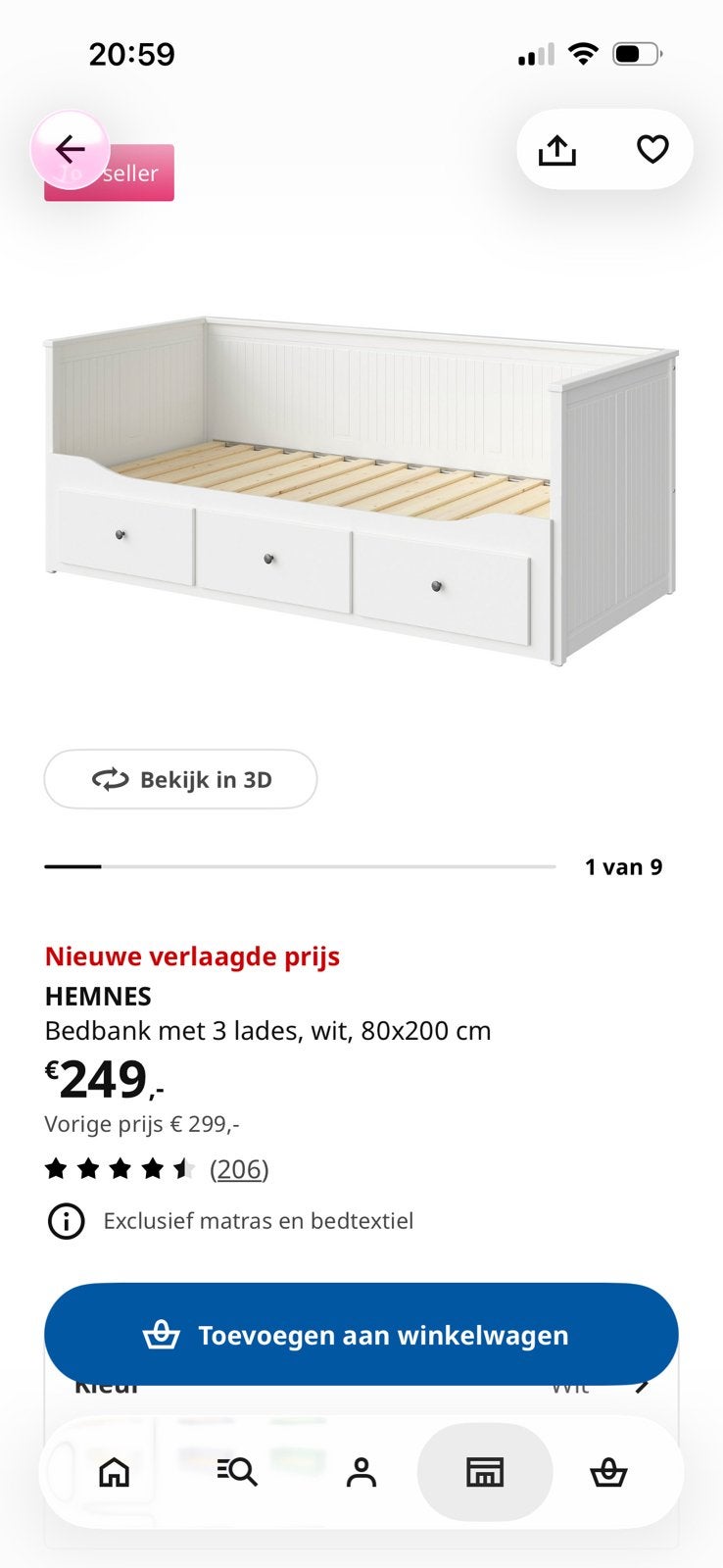 IKEA bedbank, Ophalen, Gebruikt, Wit, Tweepersoons