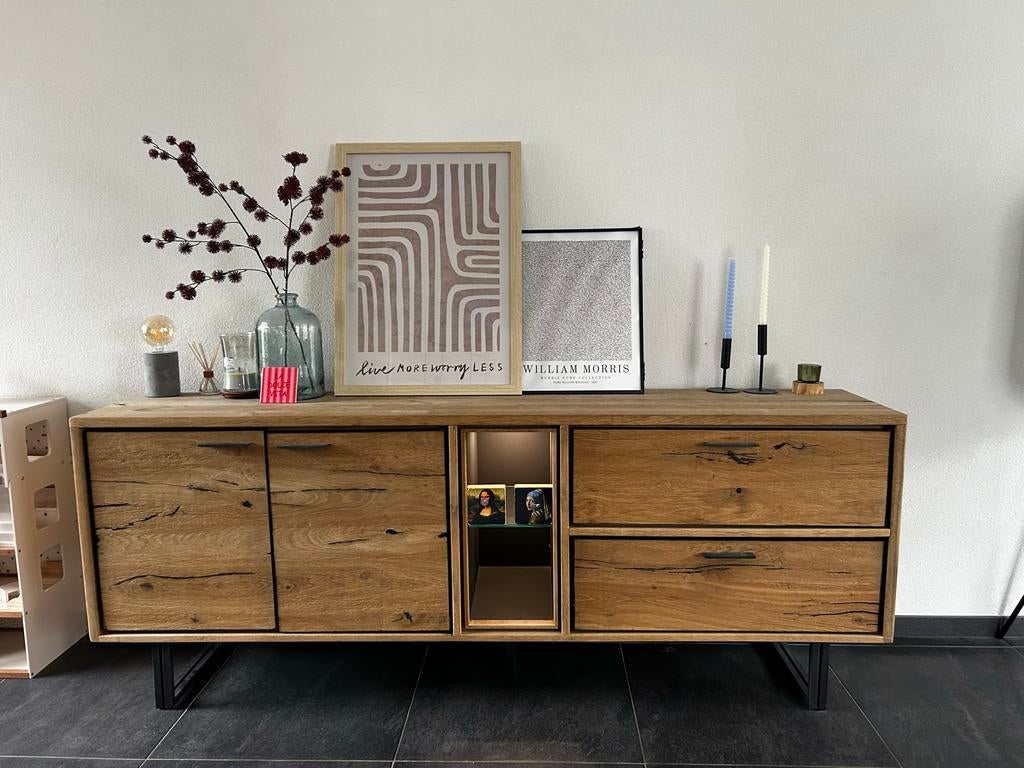 Xooon dressoir van eikenhout (210x80 cm), Huis en Inrichting, Kasten | Dressoirs, Ophalen, Eikenhout, Zo goed als nieuw, 200 cm of meer