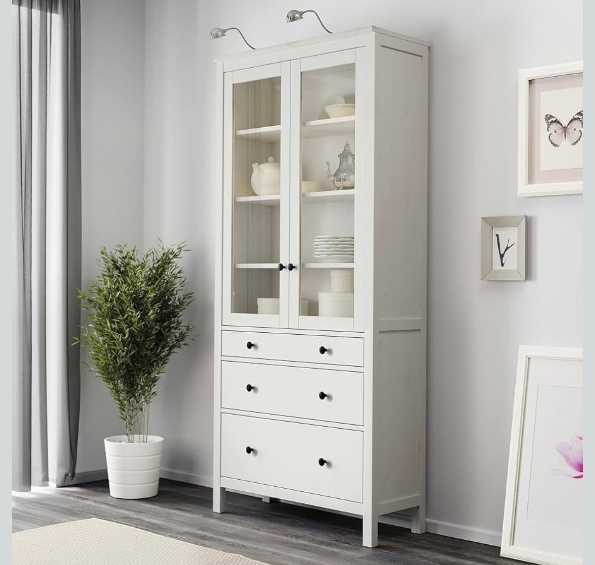 IKEA Hemnes Vitrinekast Wit - Zo goed als nieuw, Ophalen, 50 tot 100 cm, Zo goed als nieuw, Met lade(s)