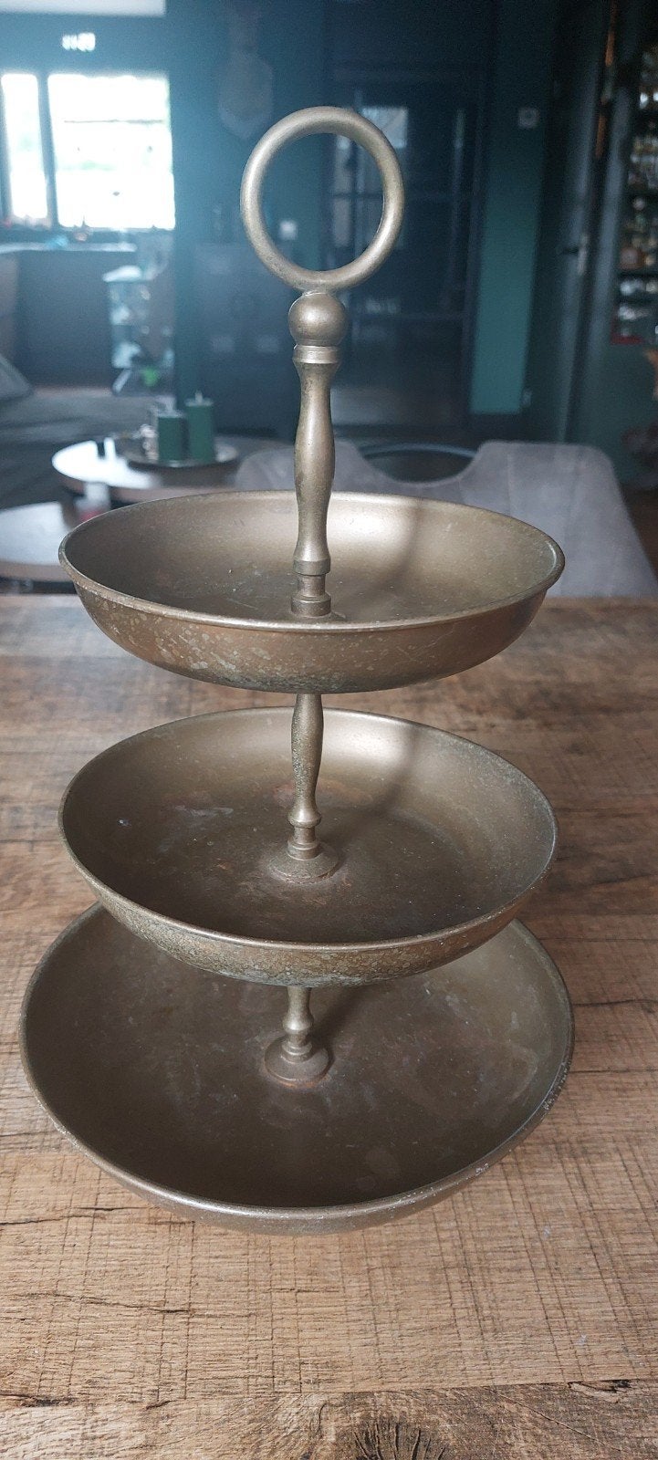 Vintage bronzen etagere met 3 lagen, Ophalen of Verzenden