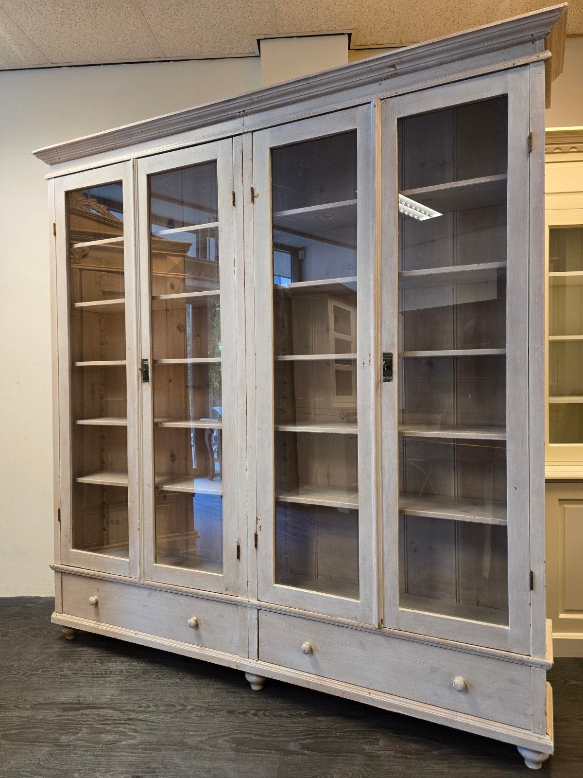 charmante landelijke vitrinekast | boekenkast whitewash, Gebruikt, 200 cm of meer, Onbekend, Met lade(s)