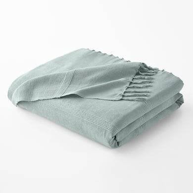 Mintgroene gestreepte sprei met franjes, Katoen, Ophalen of Verzenden, Groen, 230 cm