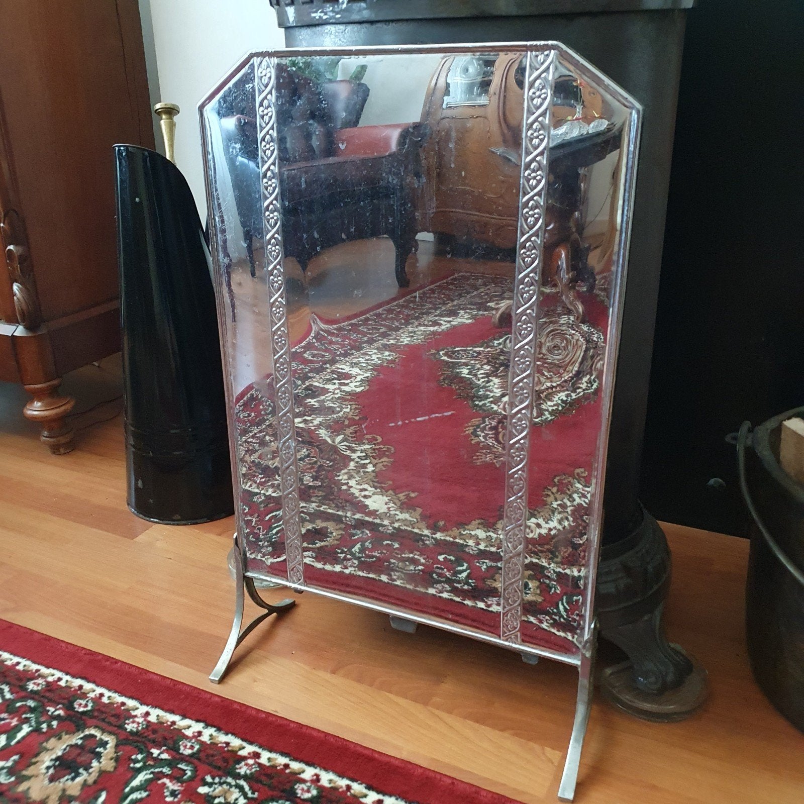 Antiek spiegelend haardscherm, Ophalen of Verzenden
