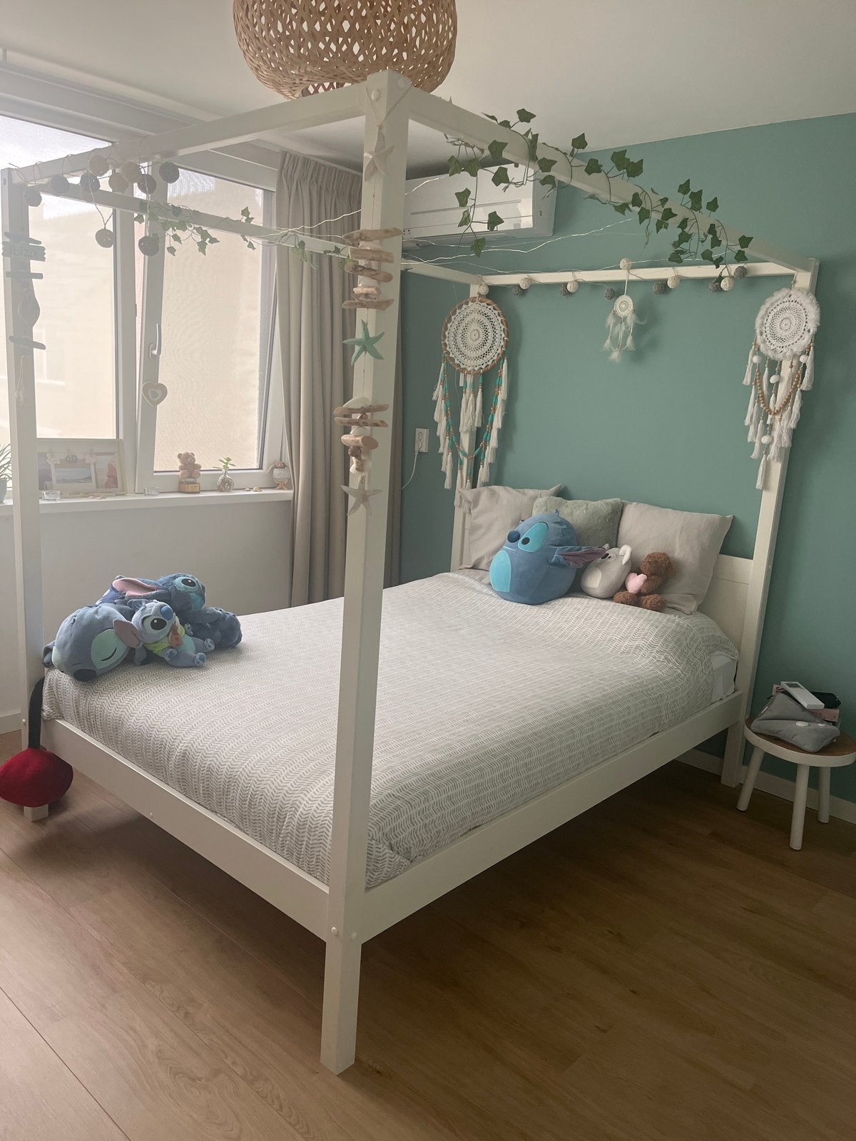 Tweepersoonsbed 140cm incl. lattenbodem, Hemelbed, Ophalen, Gebruikt, Wit, Tweepersoons