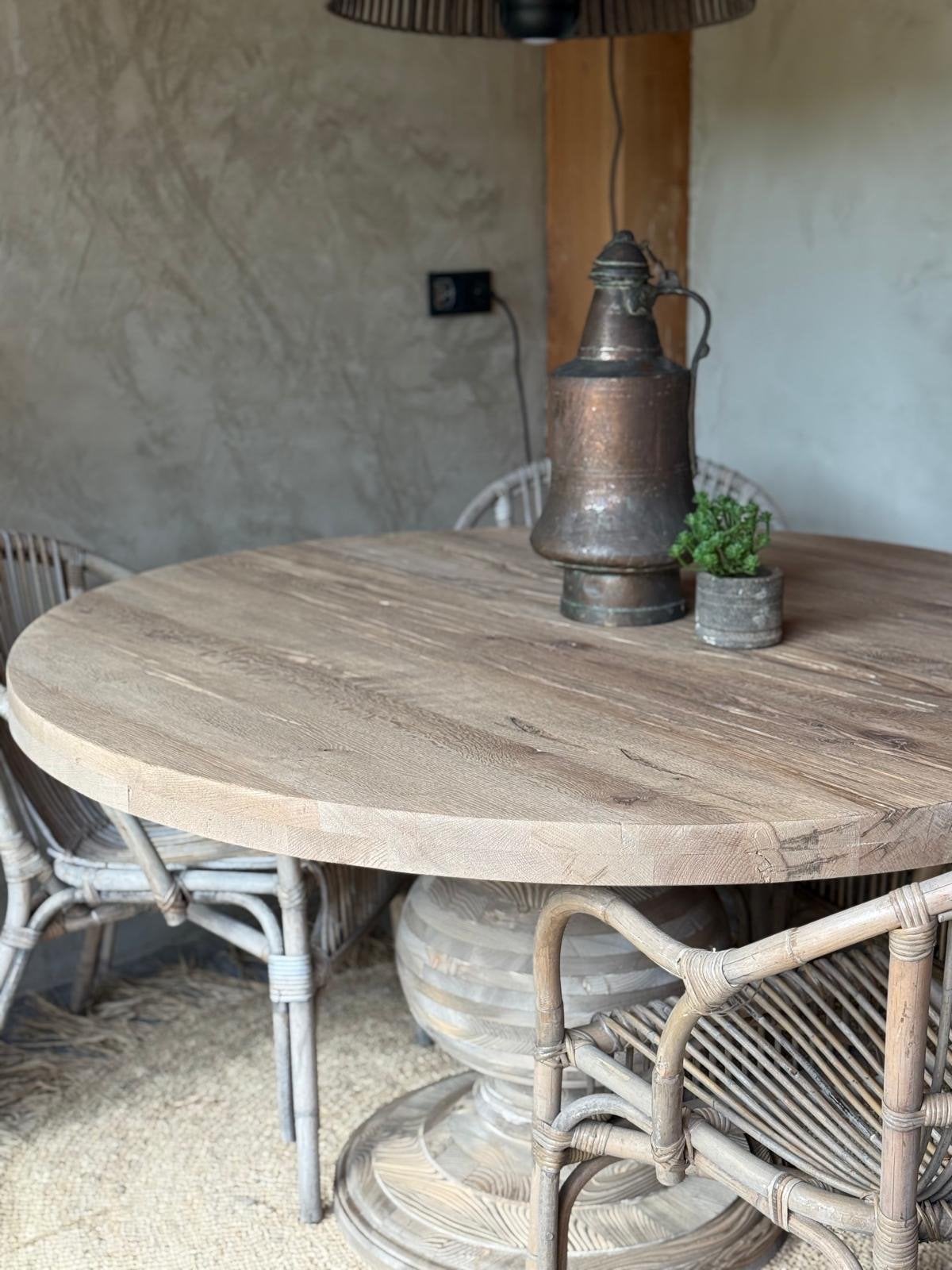 Unieke Bolpoot Kloostertafel van Massief Eikenhout, Ophalen, Gebruikt, 100 tot 150 cm, Vier personen