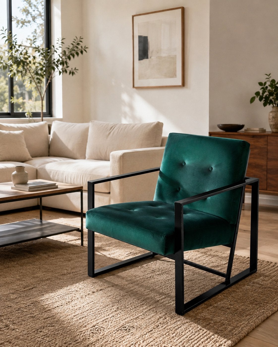 Groene velvet fauteuil stoel, Huis en Inrichting, Stoelen, Ophalen, Gebruikt, Overige kleuren, Metaal