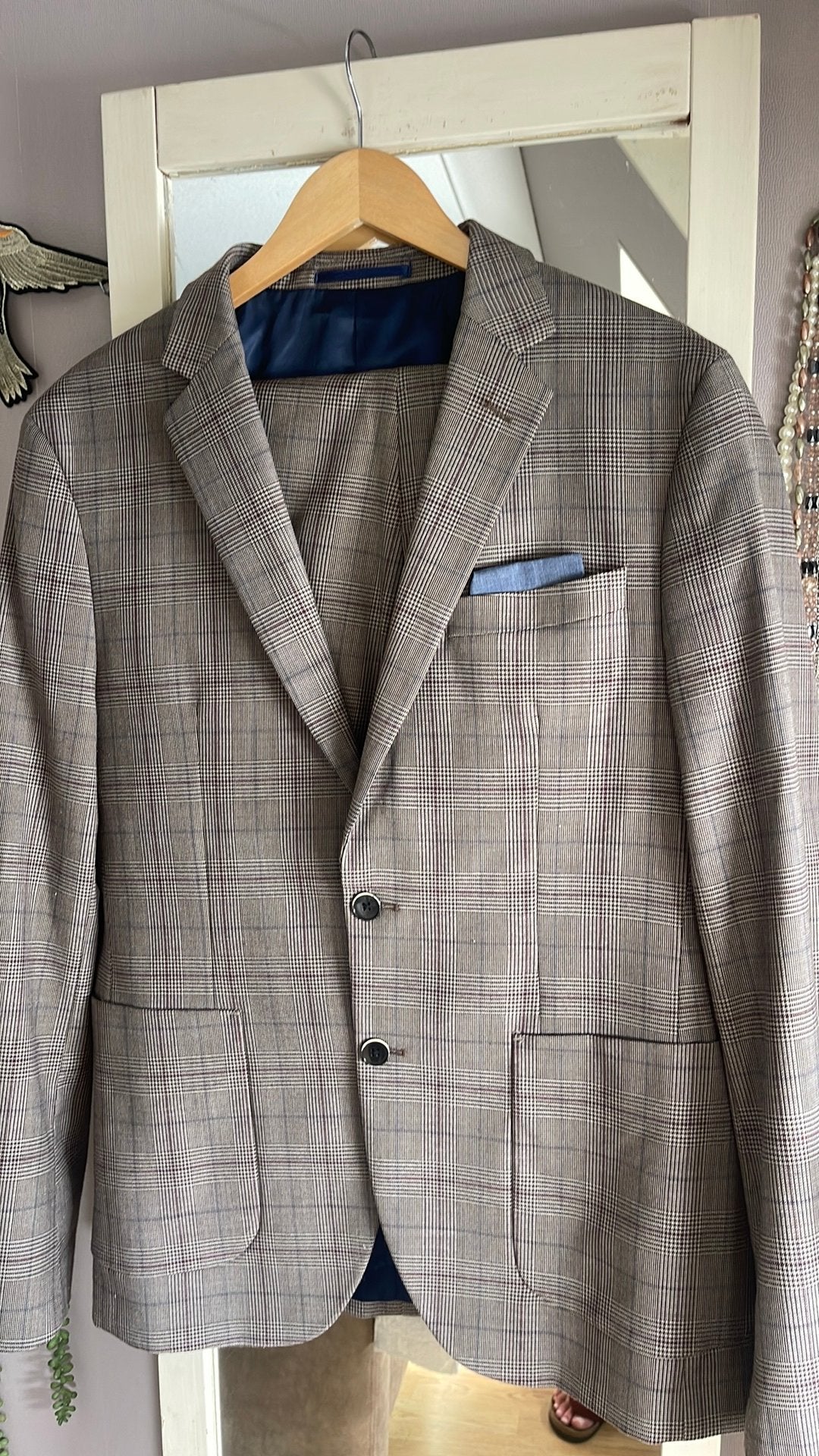 Pak colbert en pantalon maat 52, Ophalen of Verzenden, Zo goed als nieuw, Maat 52/54 (L), Bruin