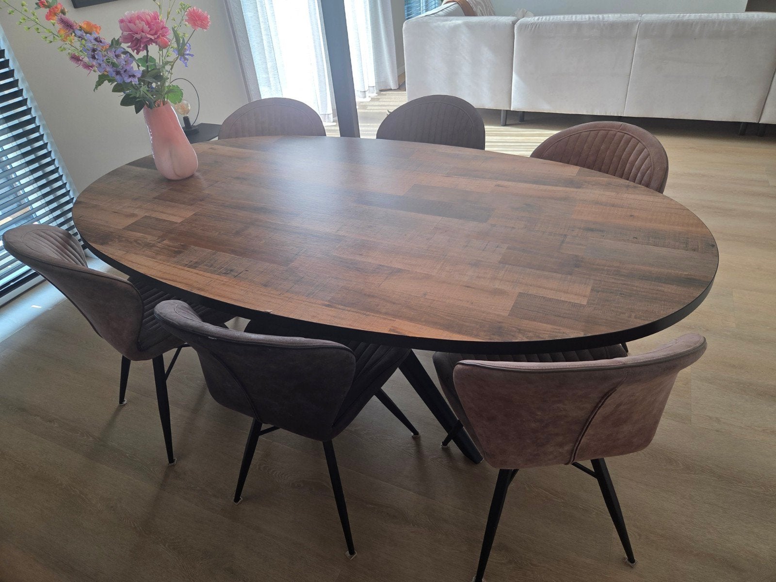 ovale eettafel met 6 stoelen, Huis en Inrichting, Tafels | Eettafels, Ophalen, 100 tot 150 cm, 200 cm of meer, Vijf personen of meer