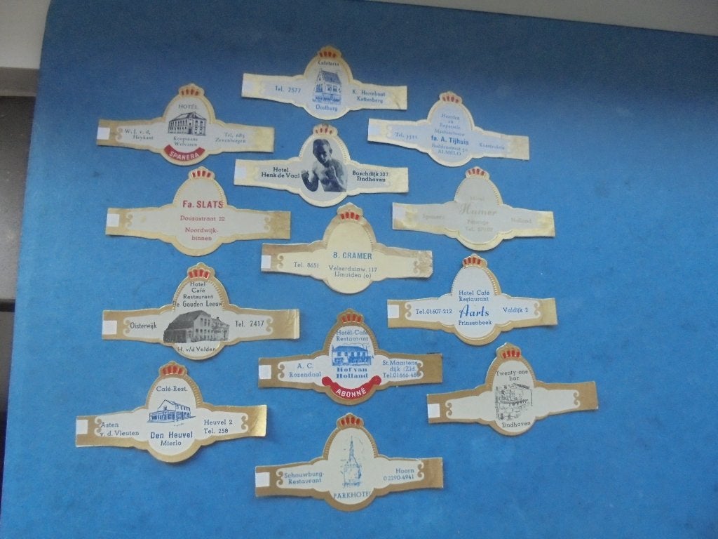 13 Sigarenbanden Abonné met bedrijven / reclame (1), Verzamelen, Ophalen of Verzenden, Zo goed als nieuw, Sigarenbandjes