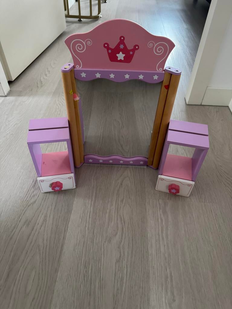 Houten kaptafel met spiegel en lades voor kinderen, Ophalen of Verzenden, Gebruikt, Meisje