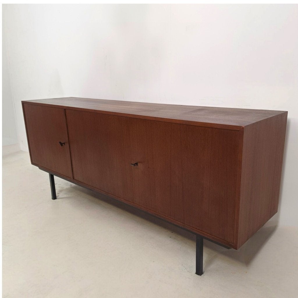 Vintage teak sideboard 60s in the style of Dieter Waeckerlin, Ophalen, Teakhout, 150 tot 200 cm, 25 tot 50 cm