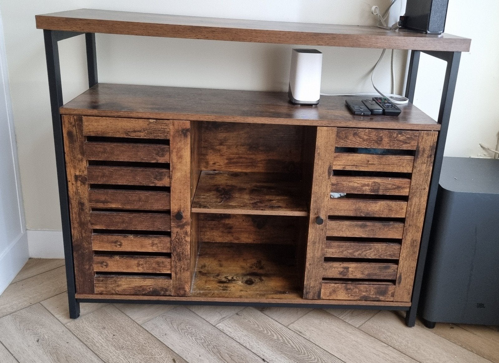 Industriële TV-kast met opbergruimte, Huis en Inrichting, Overige houtsoorten, 100 tot 150 cm, 100 tot 150 cm, Ophalen of Verzenden