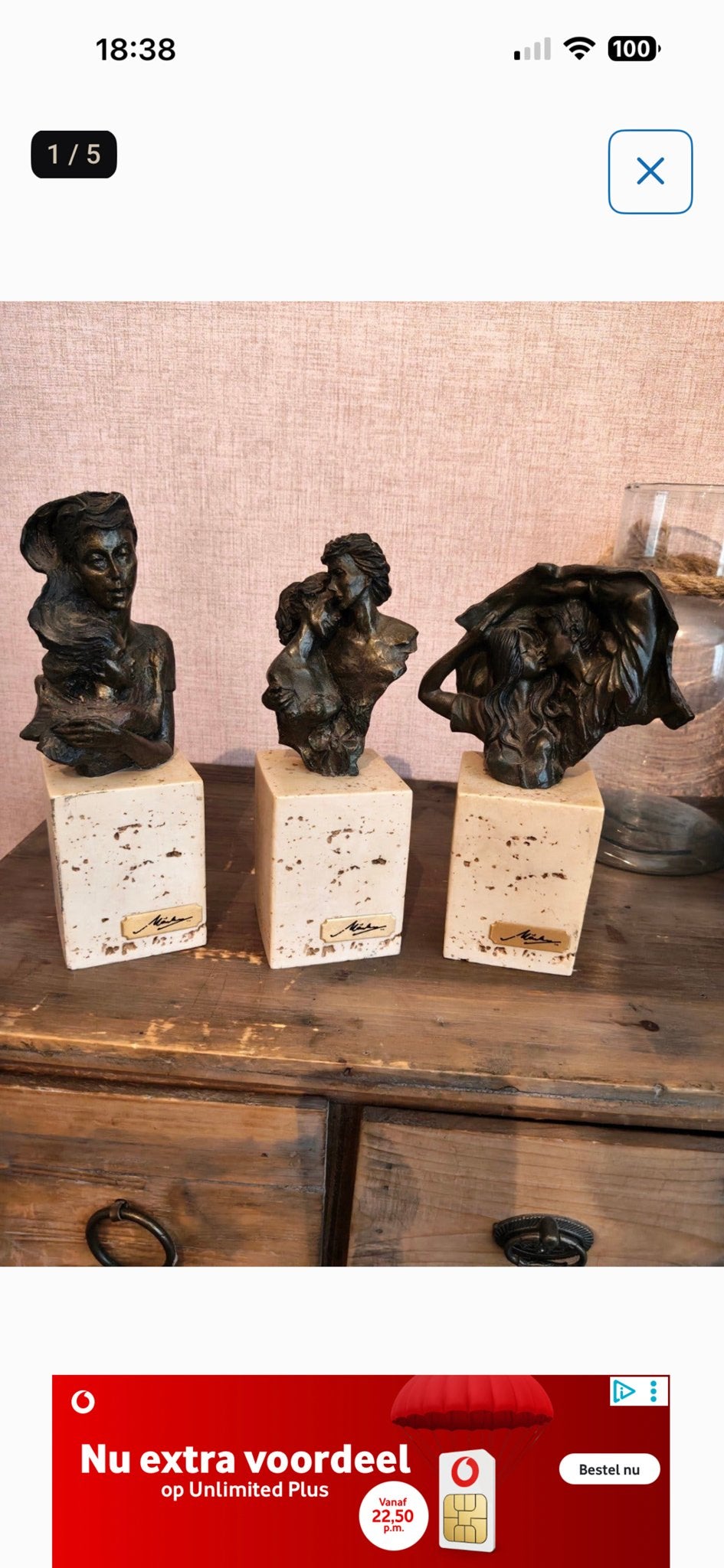 Prachtige 3-delige vintage beeldenset - Märka Gallery (1997), Groep mensen, Buste, Ophalen of Verzenden, Brons