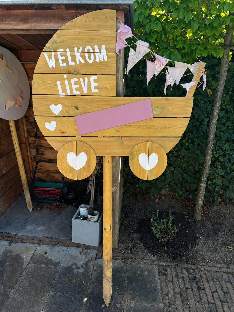 Geboortebord meisje tuin, Ophalen, Zo goed als nieuw, Versiering, Geboorte of Huwelijk