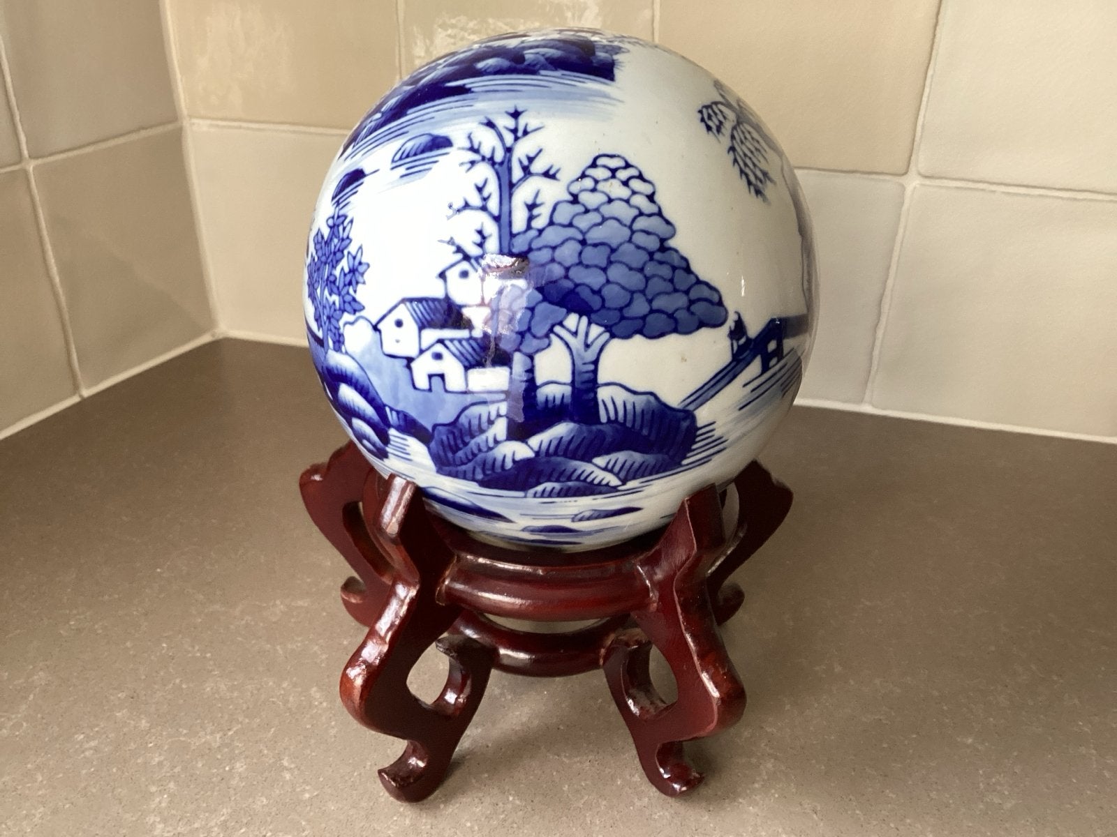 Chinees porseleinen blauw/witte bal, Ophalen of Verzenden