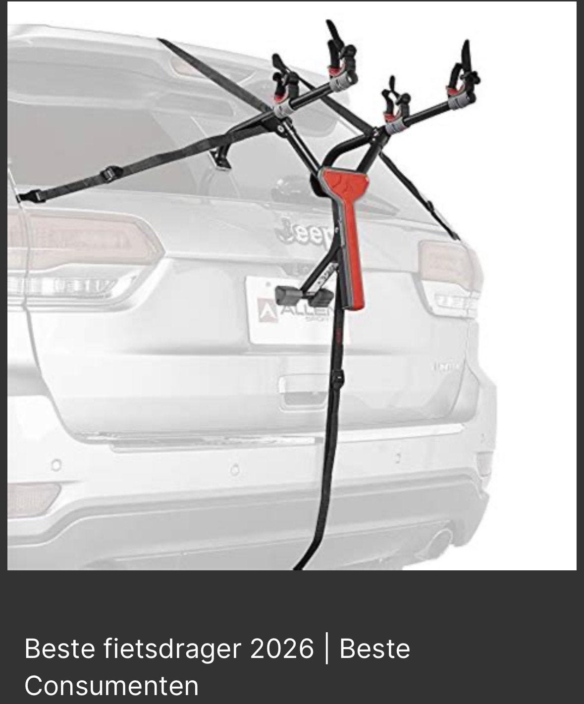 Allen Sports Fietsenrek (auto zonder trekhaak) +adapterstang, Ophalen, Zo goed als nieuw