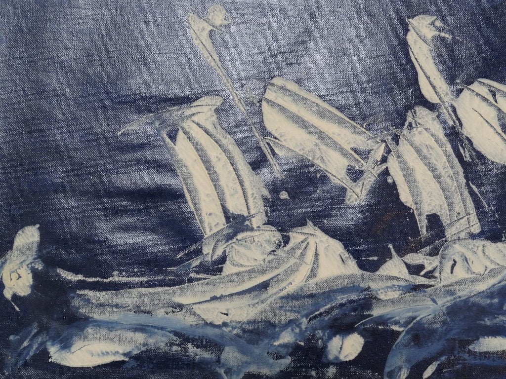 schilderij op doek zeilschepen titel Whitbread Bob Kijt 1981, Antiek en Kunst, Voertuigen, Ophalen of Verzenden, Olieverf, Gesigneerd