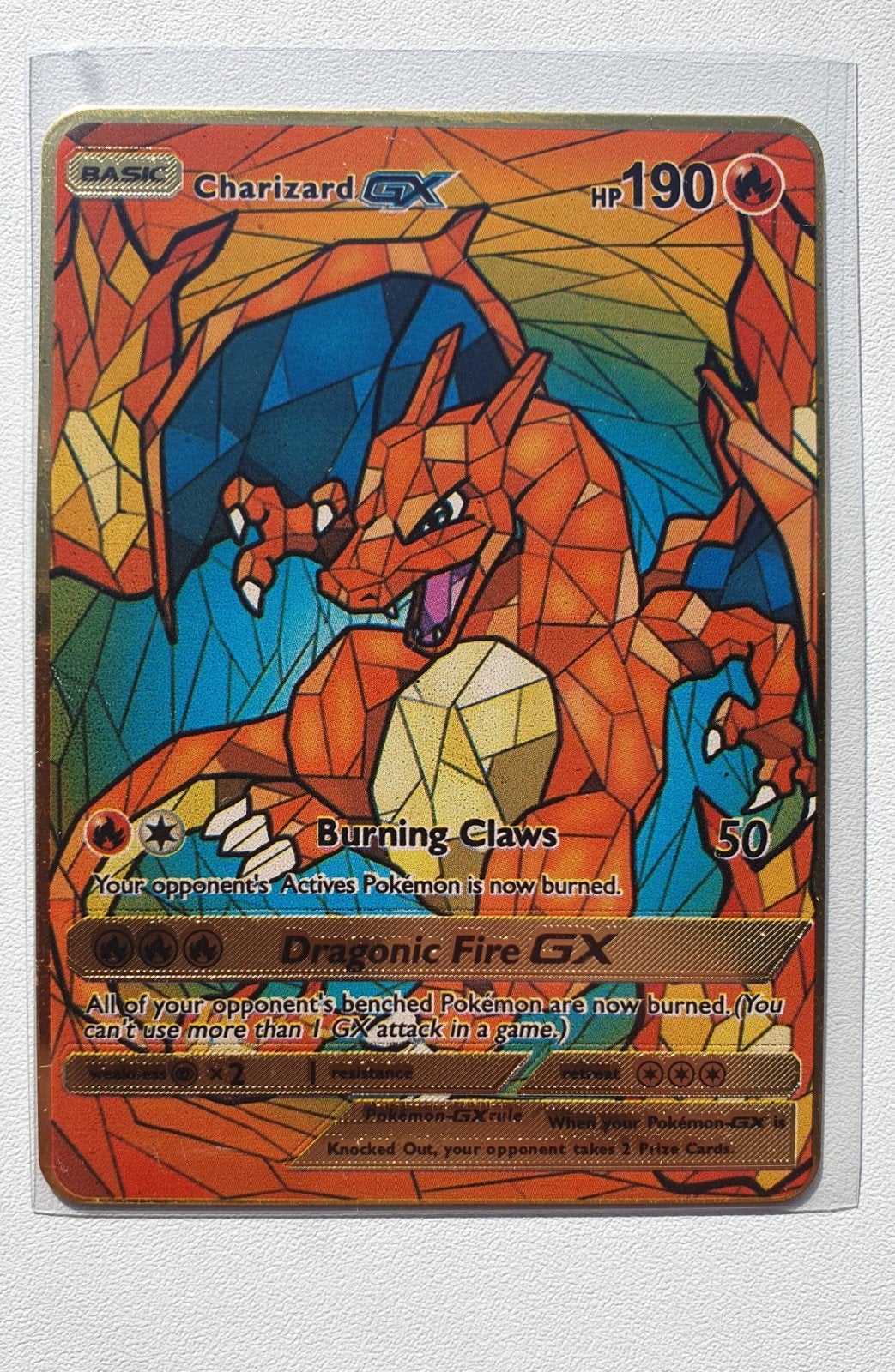 Charizard Stained glass Metalen Pokemon kaart Goudkleurig

W, Verzenden