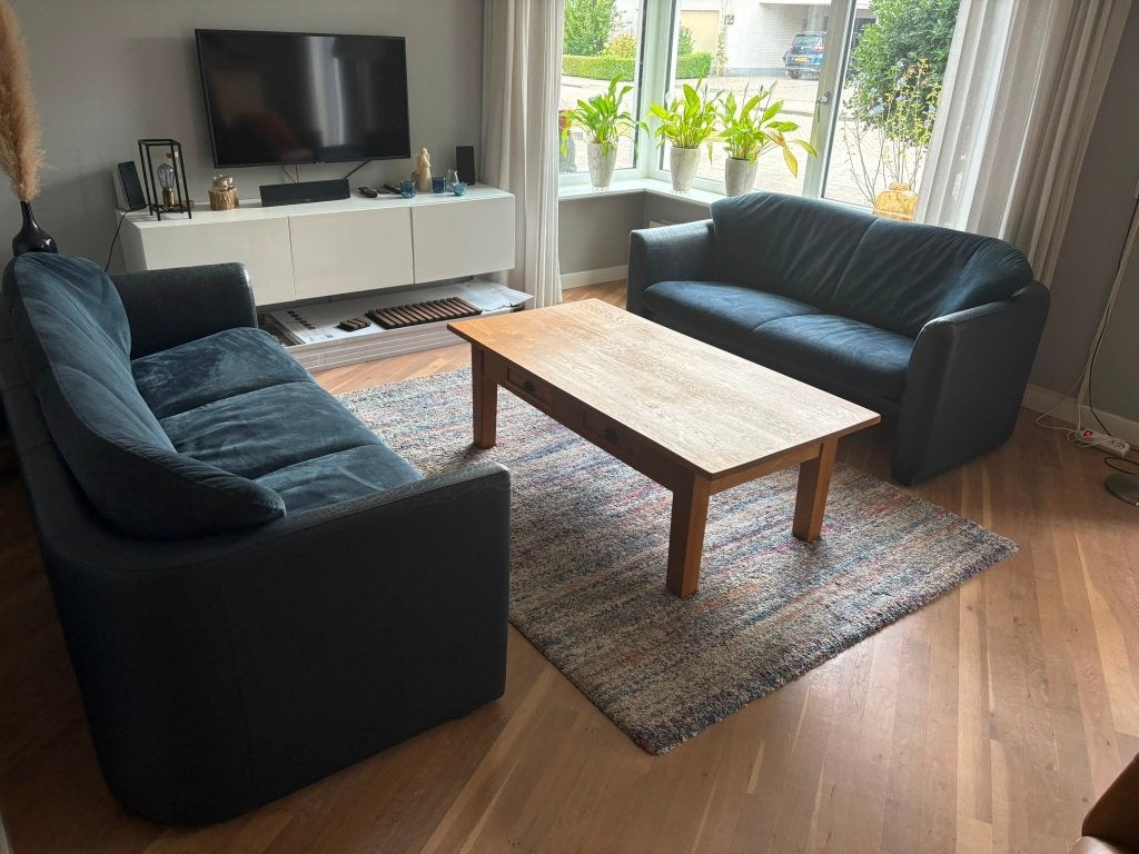 Eiken salontafel met twee lades, Ophalen, Gebruikt, 100 tot 150 cm, Eikenhout