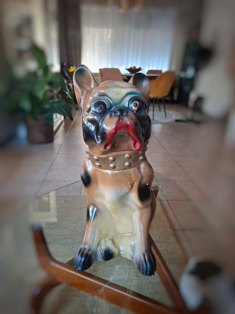 Vintage Krijtwaren (Chalkware) Franse Bulldog Kermisbeeld, Verzamelen, Ophalen of Verzenden, Gebruikt, Dier