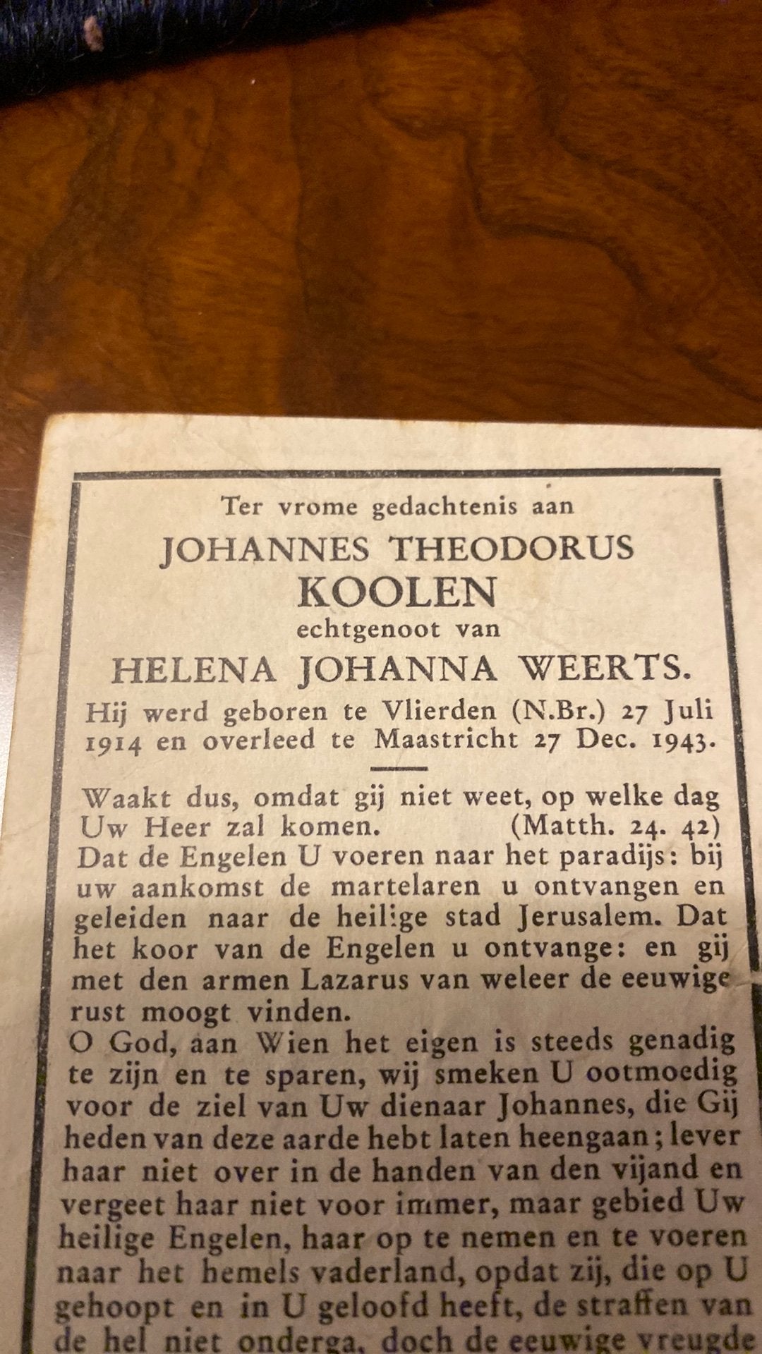 JT Koolen x Weerts 1914 Vlierden 1943 Maastricht, Verzamelen, Ophalen of Verzenden