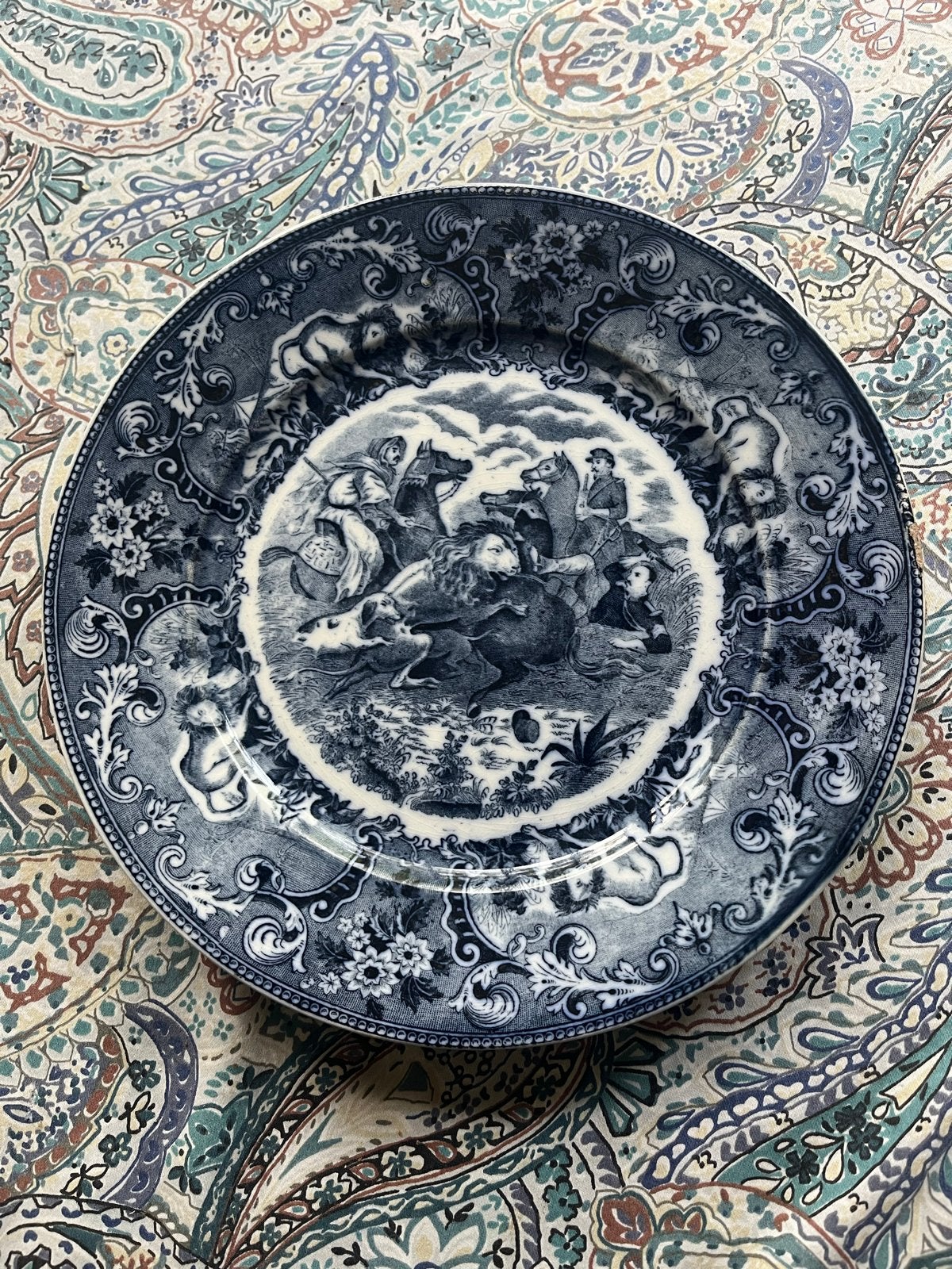 Antiek blauw wandbord Societe Ceramique - Jachtscène, Ophalen of Verzenden