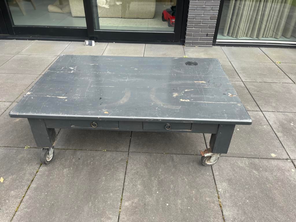 Lage tuintafel op wielen, Ophalen, Gebruikt, Rechthoekig, Hout
