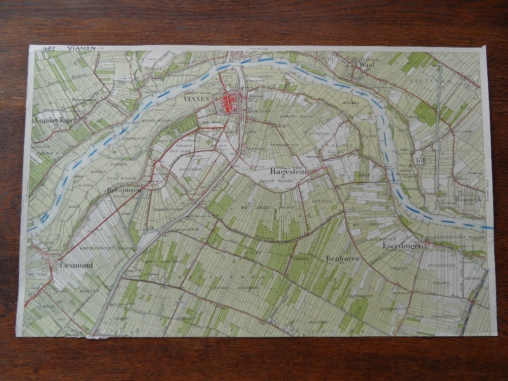 stafkaart  vianen 1890  everdingen  lexmond  41x26cm, Ophalen of Verzenden