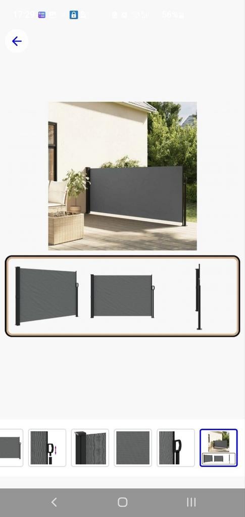 Uitschuifbaar Zijscherm Terras Windscherm  zijluifel 500x140, Ophalen, Nieuw, Aluminium, 3 tot 6 meter