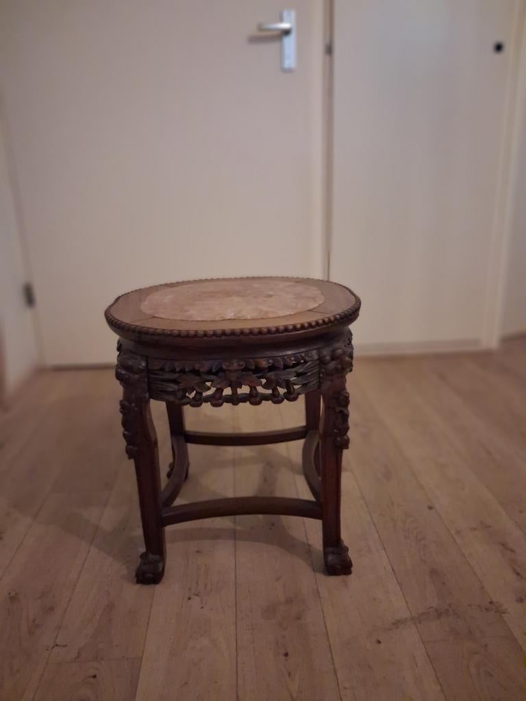Antiek Chinees bijzettafeltje met marmeren blad, Ophalen of Verzenden