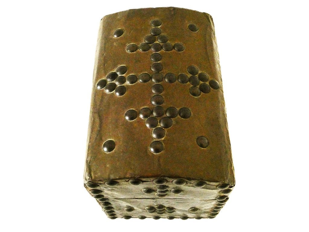 Antiek houten kistje sieradenkistje messing bekleed / nagels, Antiek en Kunst, Ophalen of Verzenden