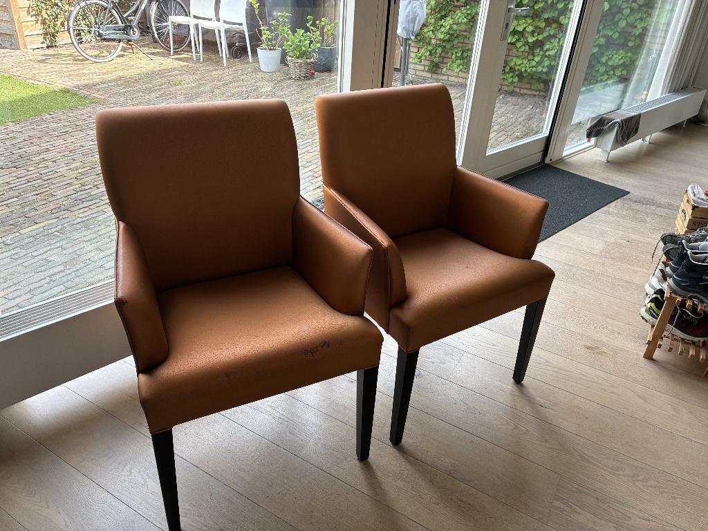2 eetkamerstoelen design (opnieuw te bekleden) voor € 20, Huis en Inrichting, Ophalen, Gebruikt, Twee, Overige kleuren