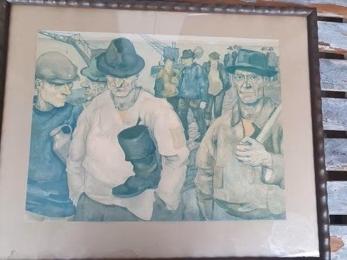 Litho Roeland Koning Zuiderzee 1931 werken arbeiders, Ophalen