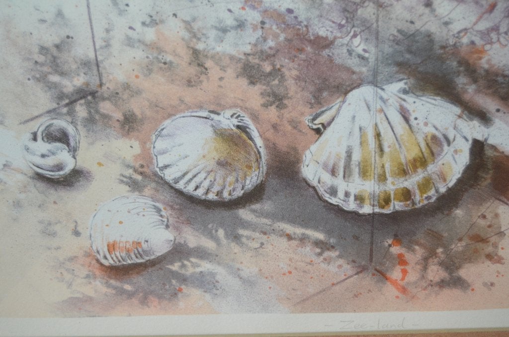 Grote litho Zee-land Marion van Nieuwpoort 21/75, Antiek en Kunst, Kunst | Litho's en Zeefdrukken, Met glas, Ophalen, Dieren en Natuur