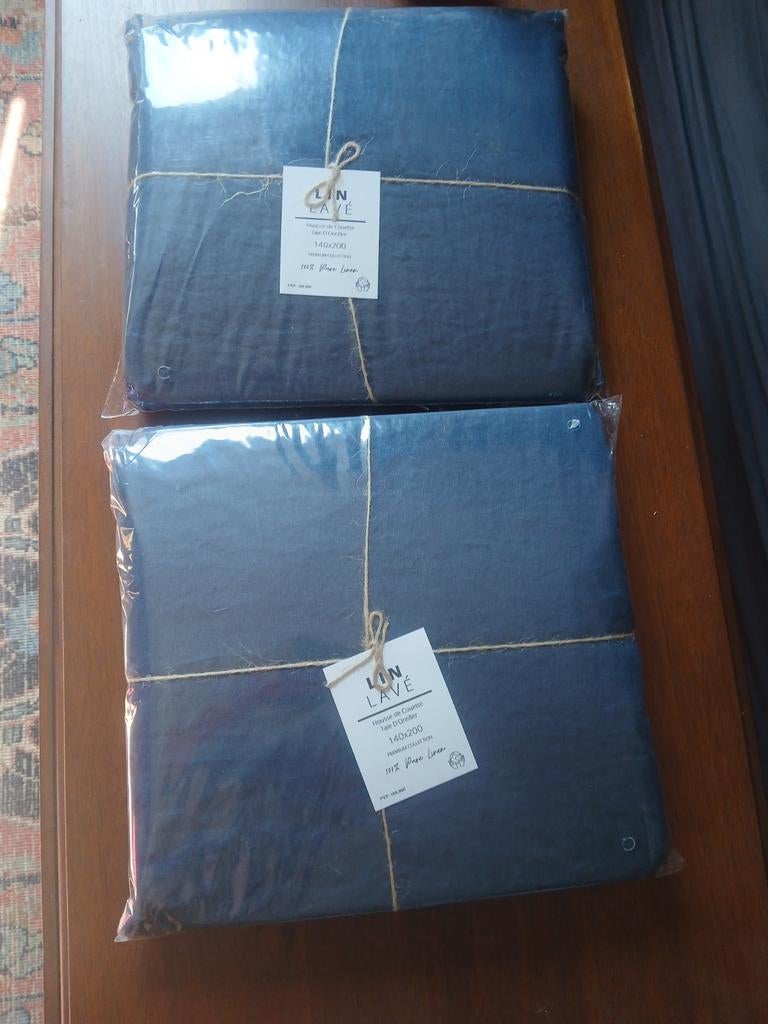 2 jeans blauwe dekbedovertrek 140 x 200+ groot sloop LINNEN, Eenpersoons, Blauw, Dekbedovertrek, Nieuw