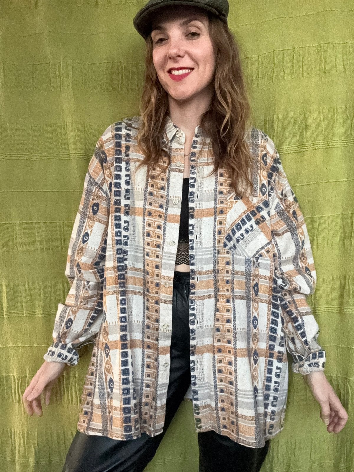 Vintage flanel boyfriend overhemd / shirt - print, Hgv, Hgv, Ophalen of Verzenden, Gedragen