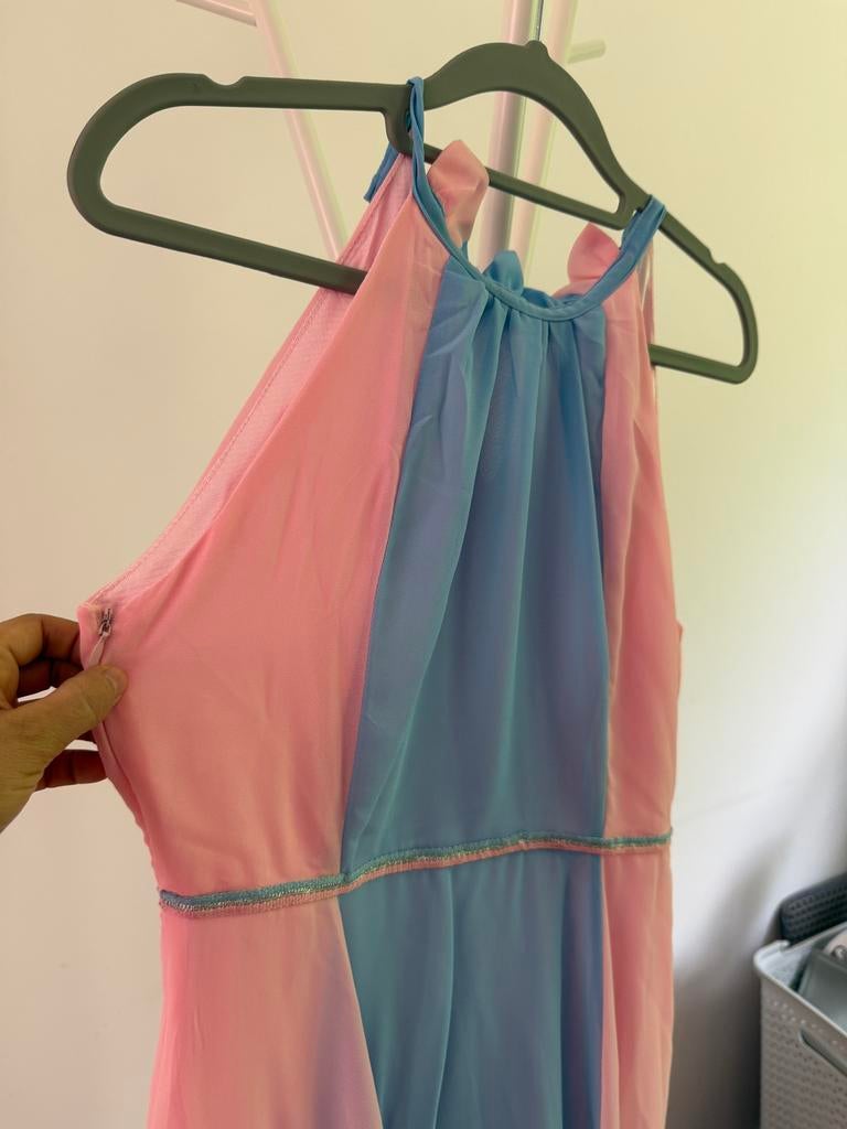 Elegante Roze en Blauwe Maxi Jurk Maat M, Kleding | Dames, Jumpsuits, Ophalen of Verzenden, Zo goed als nieuw