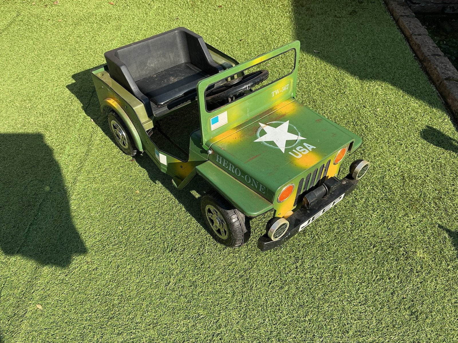 Stoere groene trapauto Jeep uit de jaren 70, Kinderen en Baby's, Ophalen of Verzenden, Gebruikt