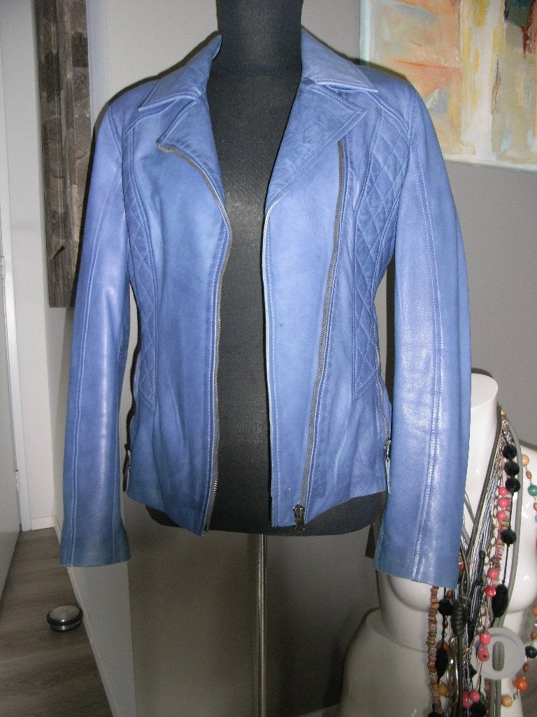 blauw leren jack/jas CARLO SACCHI mt 42 valt als 36/38 ALS N, Maat 38/40 (M), Blauw, Ophalen of Verzenden, Zo goed als nieuw